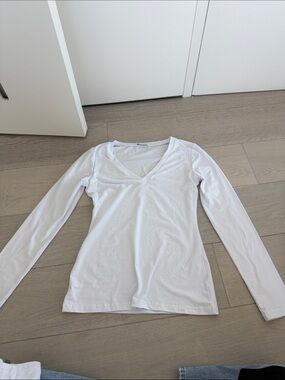 Mango White V-Neck Long Sleeve Top